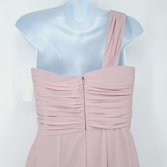 The Dessy Collection One Shoulder Draped Front Slit Maxi Dress Suede Rose Sz 4 - Picture 8 of 12